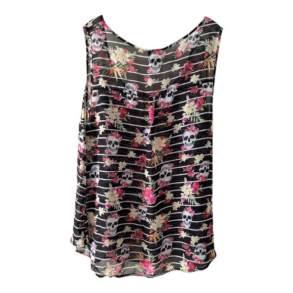 Torrid Women’s Size 3 Floral Skull Striped Sheer Tank Top - Picture 5 of 6